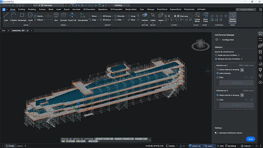 BricsCAD v26 — interfaccia con modello architettonico 3D